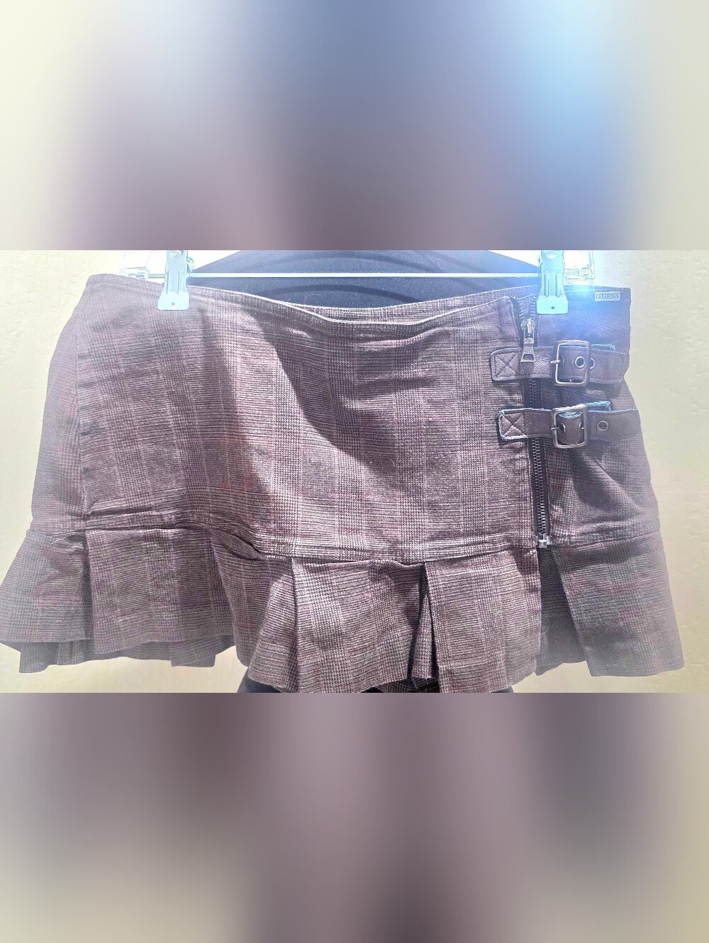 Guess Y2k Vintage Kilt Plaid Brown Mini Skirt  31.
